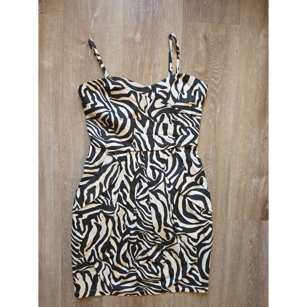 Lucy & Co Zebra Print Mini Dress Black White Strapless Pockets Small NEW
